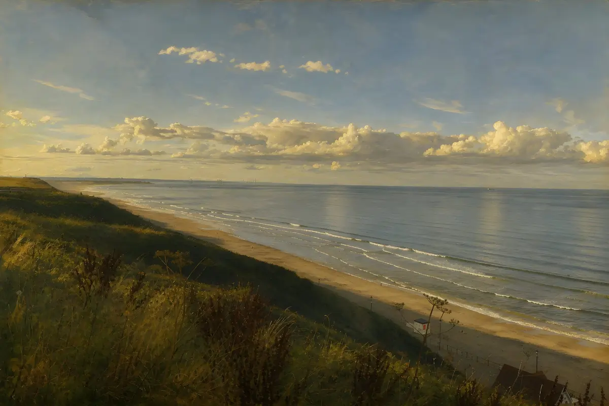 Coastal landscape with soft light interpreted in a Dutch Golden Age-inspired style